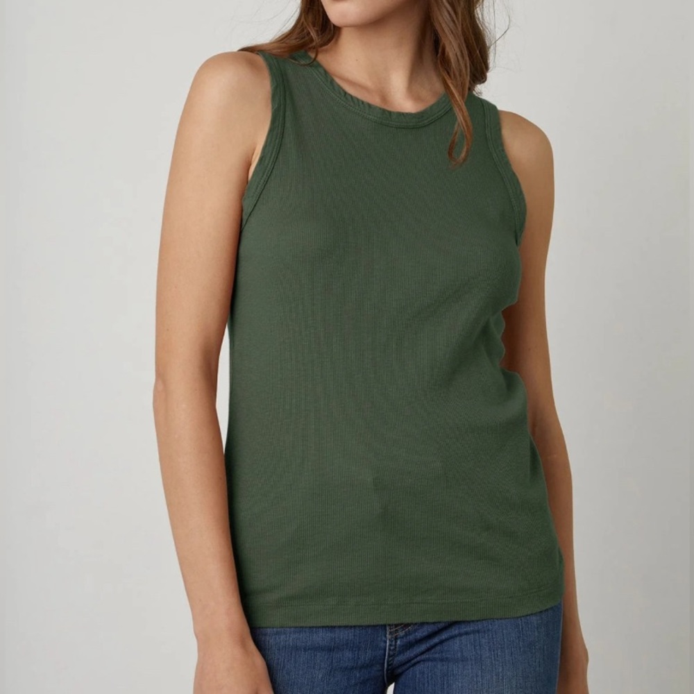 Velvet by Graham & Spencer Dark Green Ribbed Tank Top - A Little Bit Worn